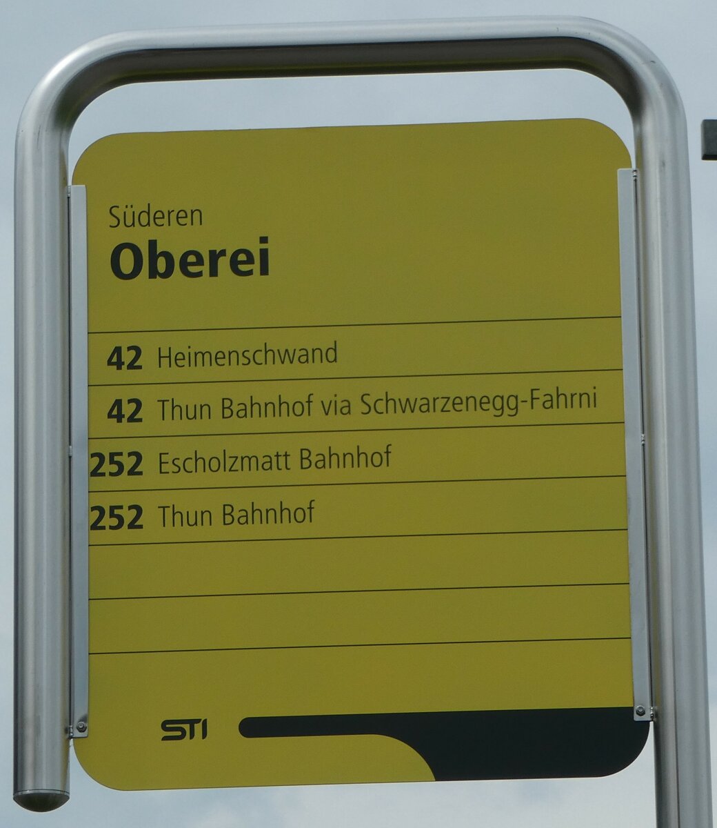 (249'817) - STI-Haltestellenschild - Sderen, Oberei - am 7. Mai 2023