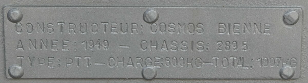 (249'946) - Typenschild - Cosmos-Anhnger - am 13. Mai 2023 in Sierre, Garage TSAR