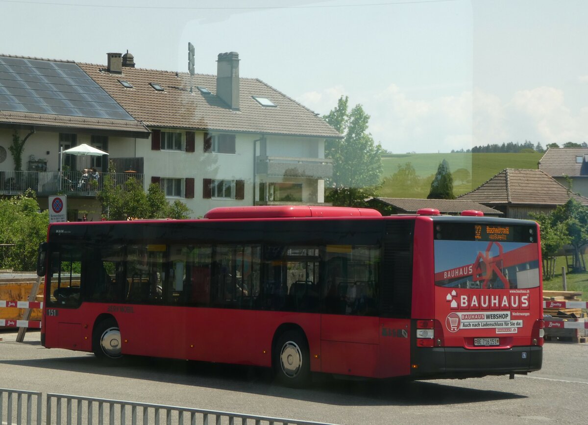 (250'701) - Bernmobil, Bern - Nr. 151/BE 716'151 - MAN am 29. Mai 2023 beim Bahnhof Riedbach