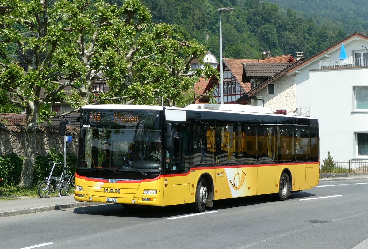 (250'848) - PostAuto Zentralschweiz - Nr. 513/OW 10'602/PID 10'590 - MAN (ex Nr. 2; ex Dillier, Sarnen Nr. 2) am 1. Juni 2023 beim Bahnhof Sarnen