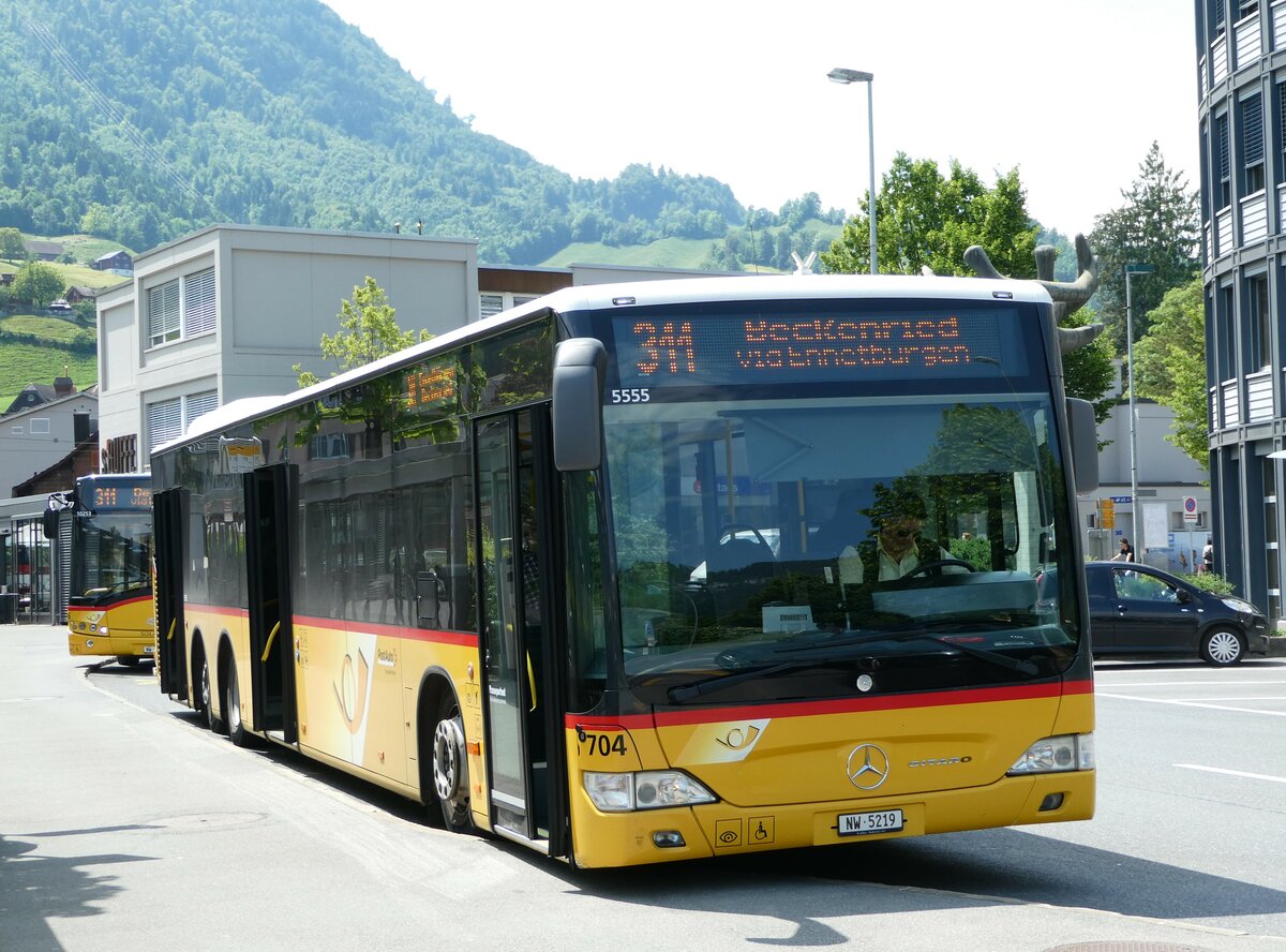 (250'871) - PostAuto Zentralschweiz - Nr. 704/NW 5219/PID 5555 - Mercedes (ex Nr. 74; ex Thepra, Stans Nr. 17) am 1. Juni 2023 beim Bahnhof Stans