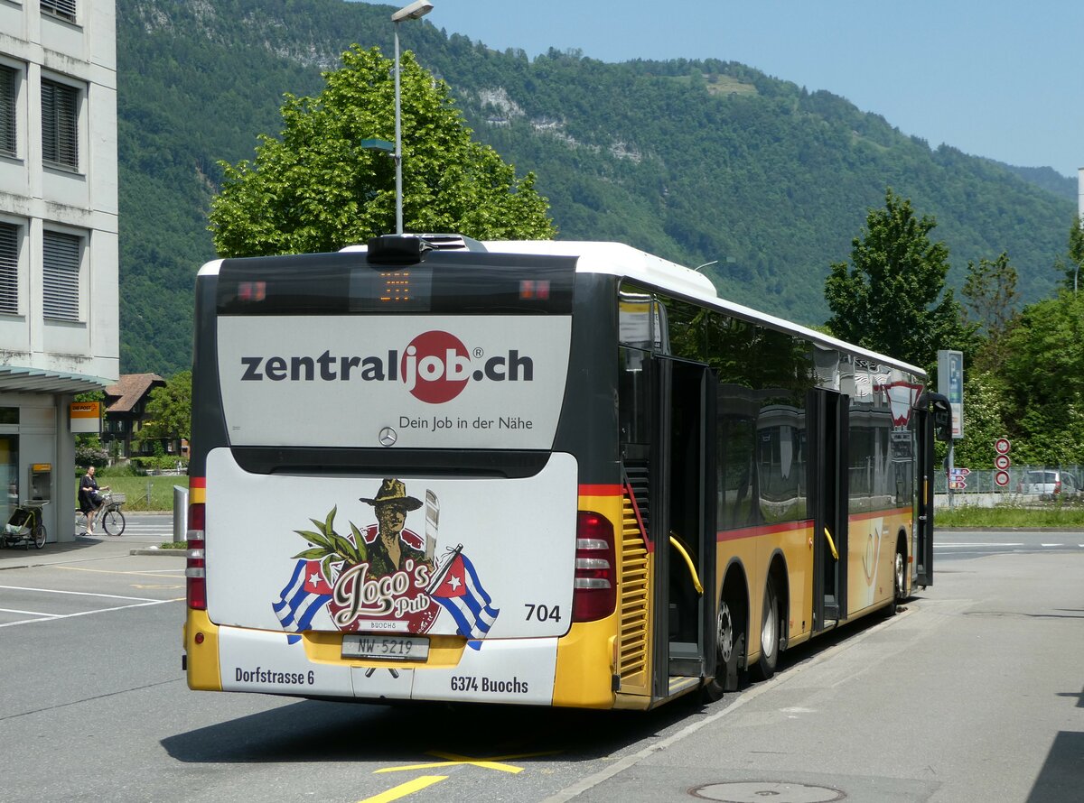(250'872) - PostAuto Zentralschweiz - Nr. 704/NW 5219/PID 5555 - Mercedes (ex Nr. 74; ex Thepra, Stans Nr. 17) am 1. Juni 2023 beim Bahnhof Stans
