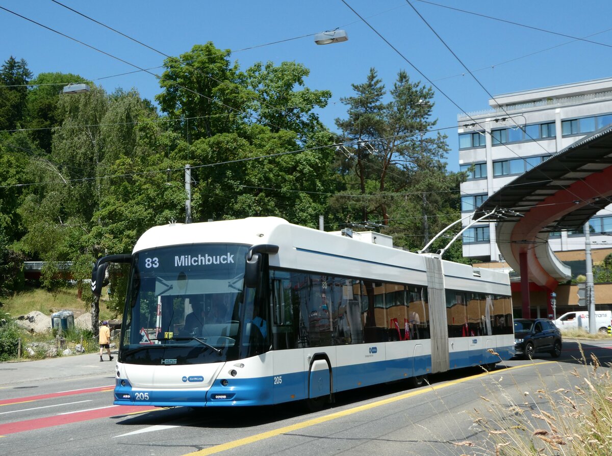 (251'451) - VBZ Zrich - Nr. 205 - Hess/Hess Gelenktrolleybus am 13. Juni 2023 in Zrich, Bucheggplatz