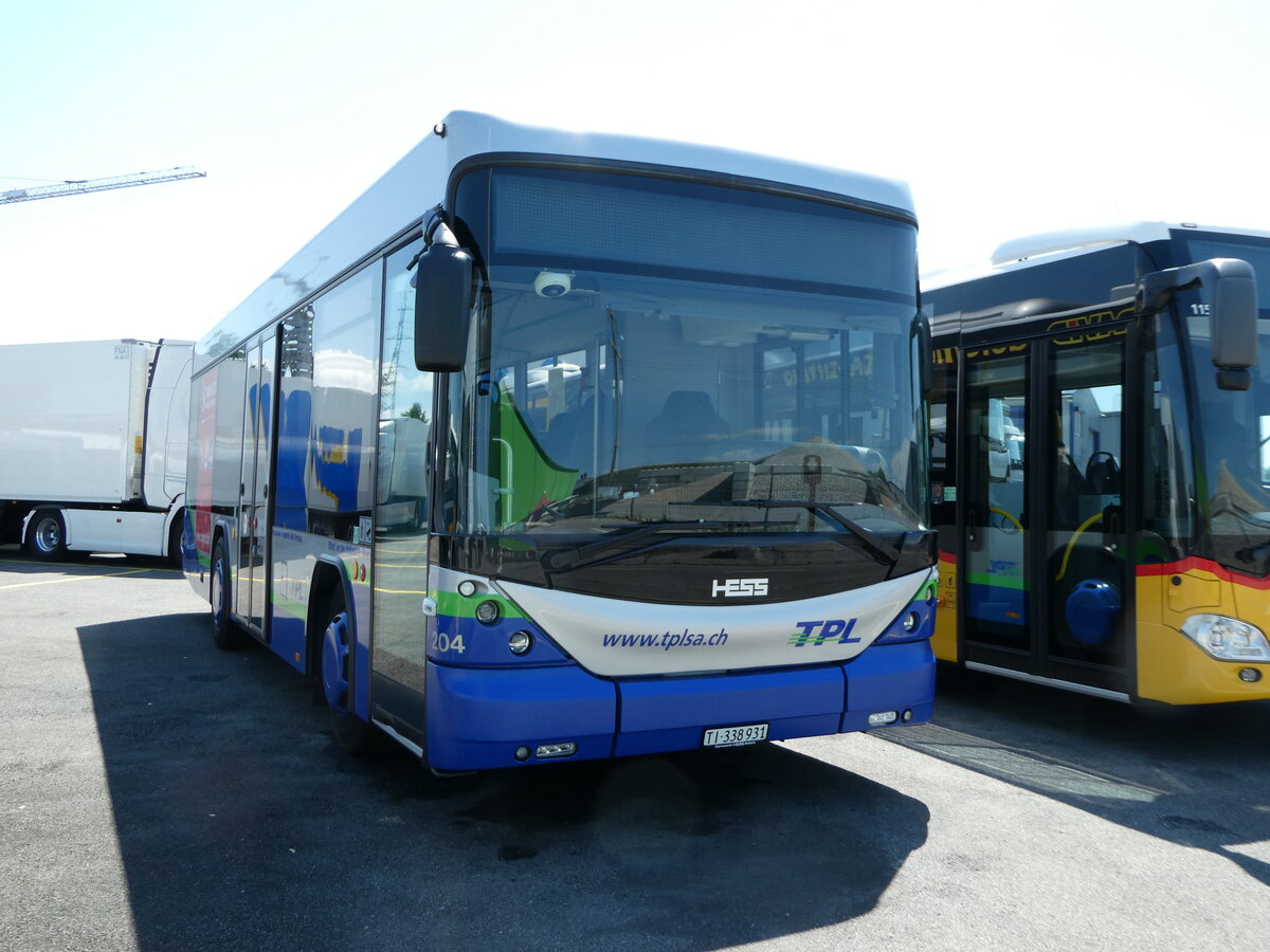 (252'509) - TPL Lugano - Nr. 204/TI 338'931 - Scania/Hess am 8. Juli 2023 in Kerzers, Interbus