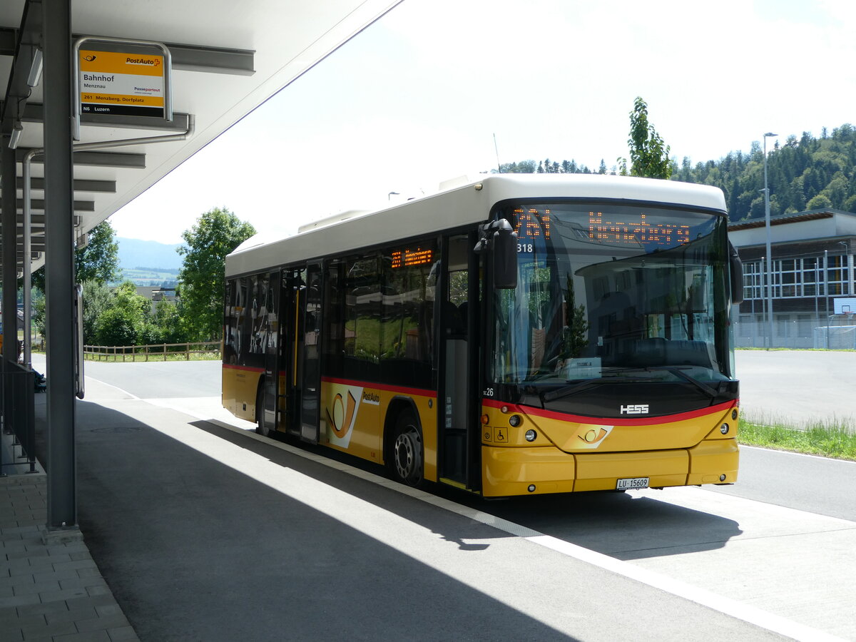 (252'829) - Amstein, Willisau - Nr. SC 26/LU 15'609/PID 5318 - Scania/Hess (ex Schnider, Schpfheim) am 20. Juli 2023 beim Bahnhof Menznau