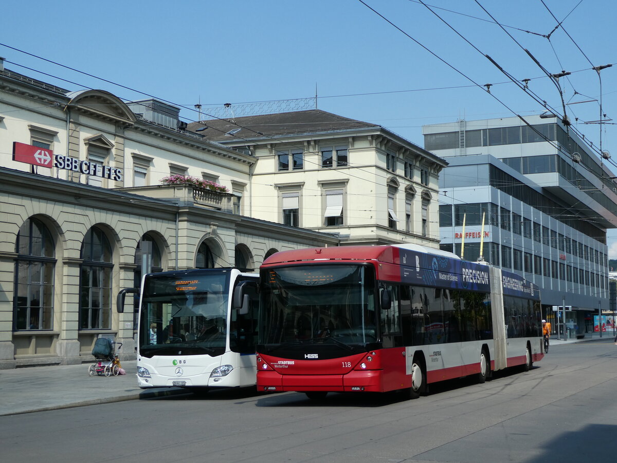 (255'014) - SW Winterthur - Nr. 118 - Hess/Hess Gelenktrolleybus am 9. September 2023 beim Hauptbahnhof Winterthur