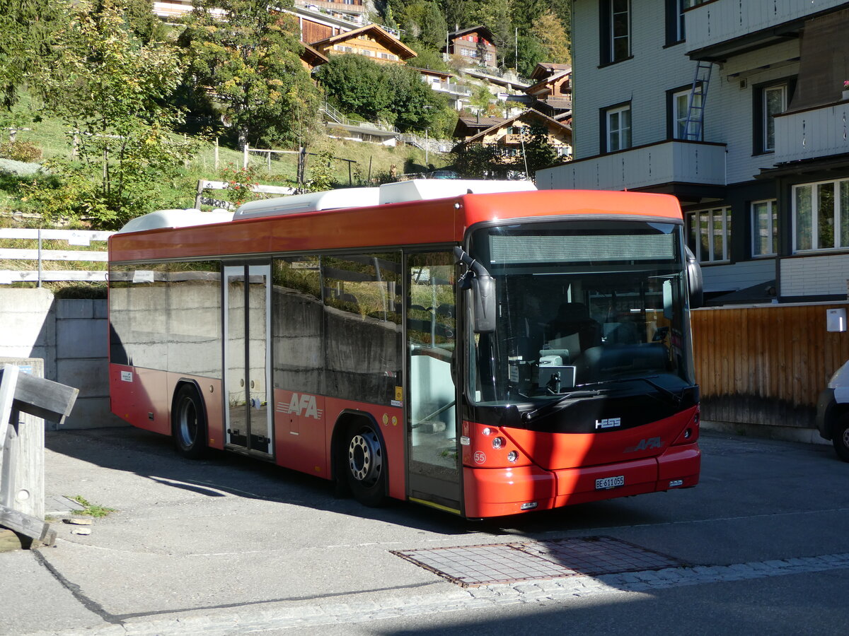 (255'883) - AFA Adelboden - Nr. 55/BE 611'055 - Scania/Hess am 6. Oktober 2023 in Adelboden, Vorschwand
