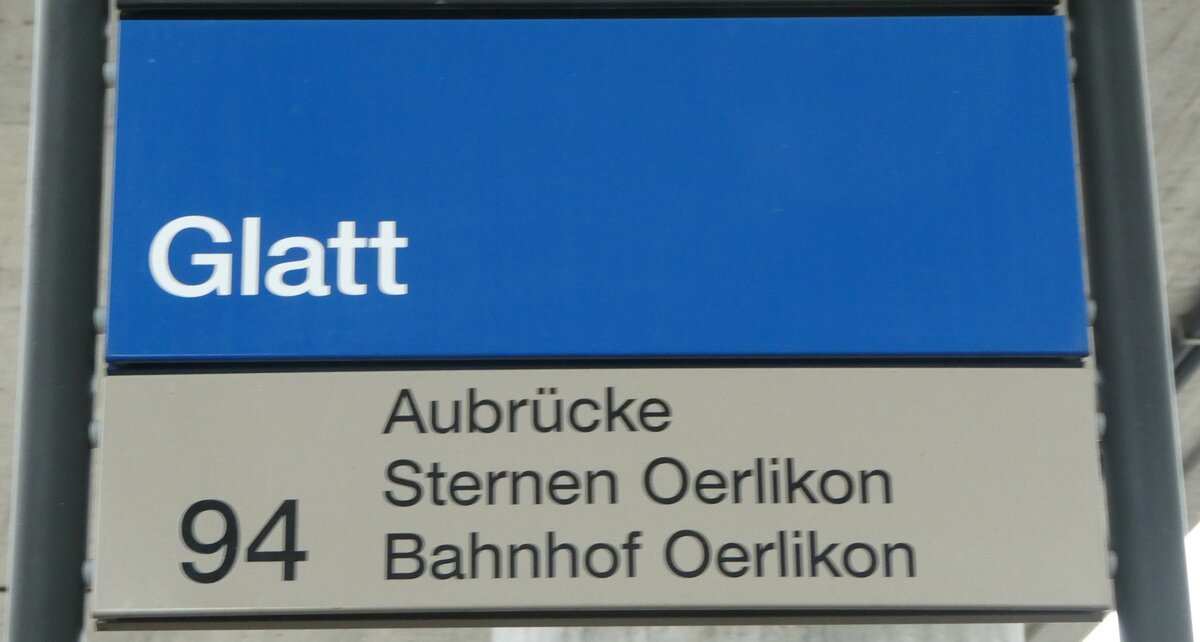 (256'301) - ZVV-Haltestellenschild - Wallisellen, Glatt - am 21. Oktober 2023