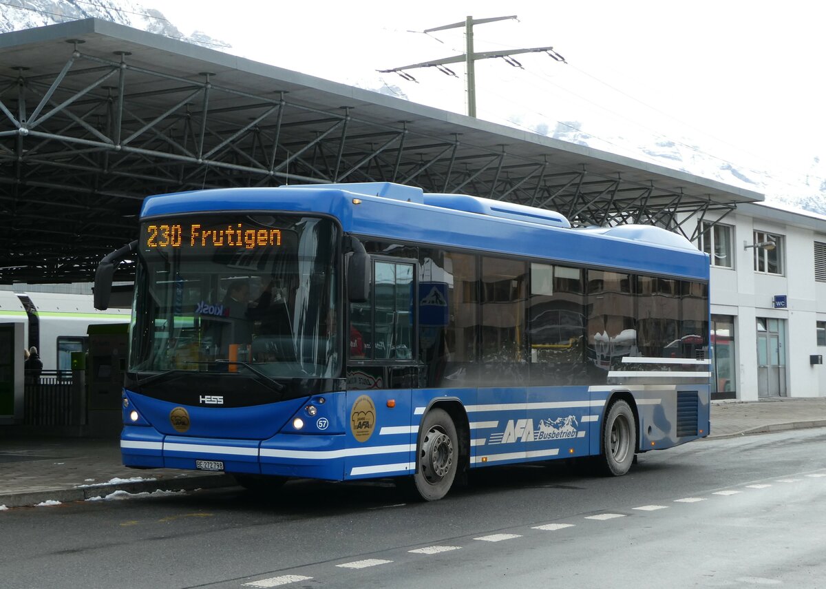 (257'263) - AFA Adelboden - Nr. 57/BE 272'798 - Scania/Hess am 27. November 2023 beim Bahnhof Frutigen