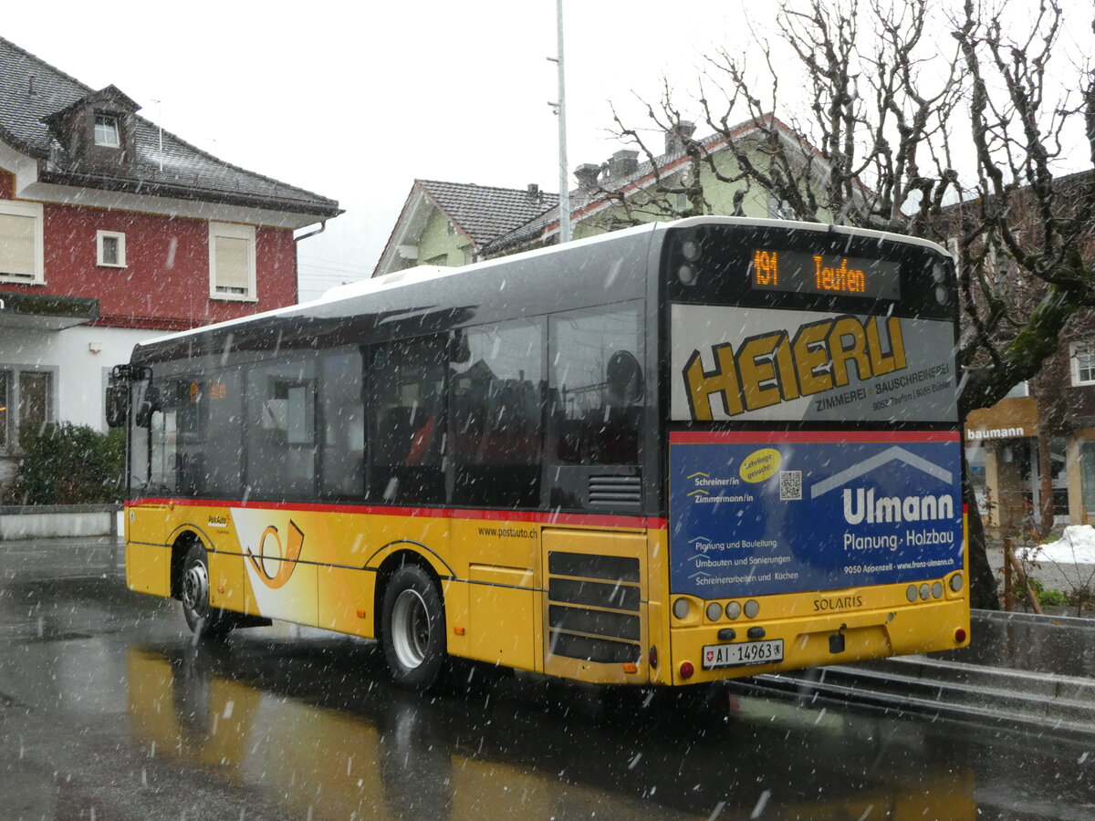 (257'288) - PostAuto Ostschweiz - AI 14'963/PID 10'533 - Solaris (ex Haas, Eggerstanden) am 28. November 2023 beim Bahnhof Appenzell