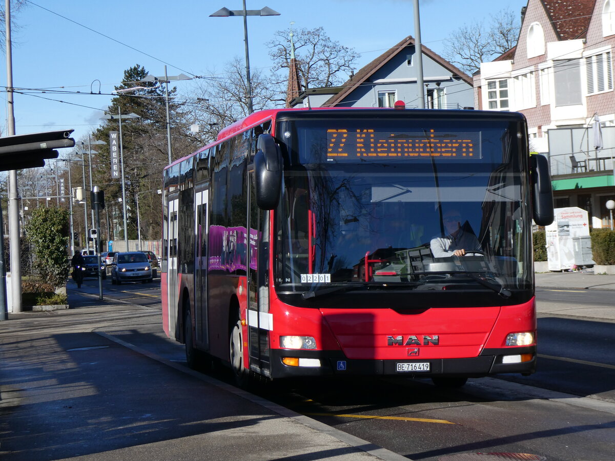 (258'899) - Bernmobil, Bern - Nr. 419/BE 716'419 - MAN am 25. Januar 2024 in Wabern, Tram-Endstation