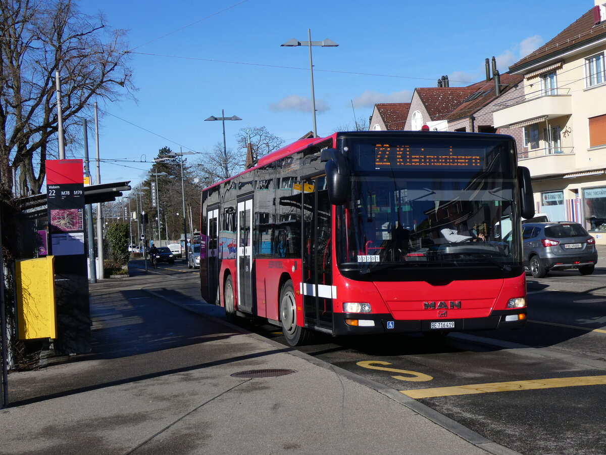 (258'900) - Bernmobil, Bern - Nr. 419/BE 716'419 - MAN am 25. Januar 2024 in Wabern, Tram-Endstation