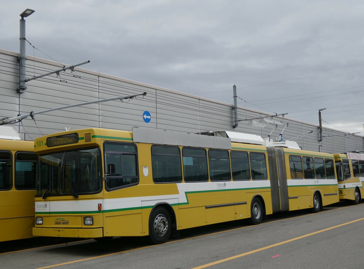 (258'949) - transN, La Chaux-de-Fonds - Nr. 101 - NAW/Hess Gelenktrolleybus (ex TN Neuchtel Nr. 101) am 26. Januar 2024 in Marin, Dpt