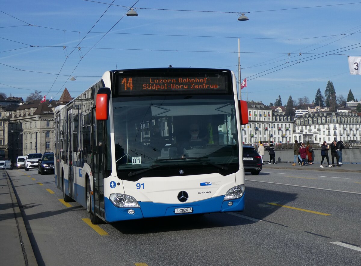 (259'166) - VBL Luzern - Nr. 91/LU 202'615 - Mercedes am 6. Februar 2024 in Luzern, Bahnhofbrcke