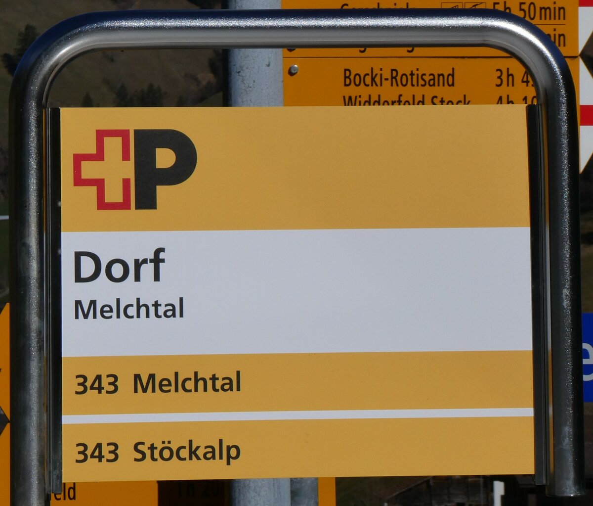 (259'303) - +P-Haltestellenschild - Melchtal, Dorf - am 13. Februar 2024