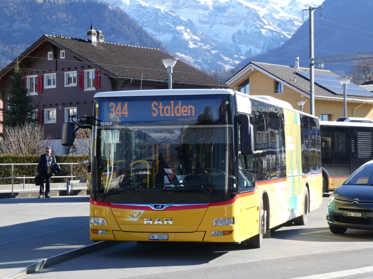 (259'319) - PostAuto Zentralschweiz - Nr. 505/OW 10'023/PID 10'267 - MAN (ex Nr. 4; ex Dillier, Sarnen Nr. 4) am 13. Februar 2024 beim Bahnhof Sarnen
