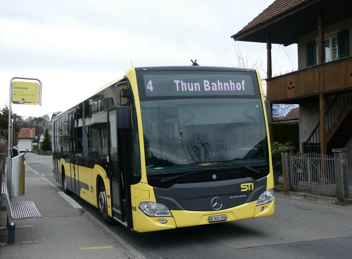 (259'639) - STI Thun - Nr. 186/BE 804'186 - Mercedes am 26. Februar 2024 in Thun-Lerchenfeld, Endstation 