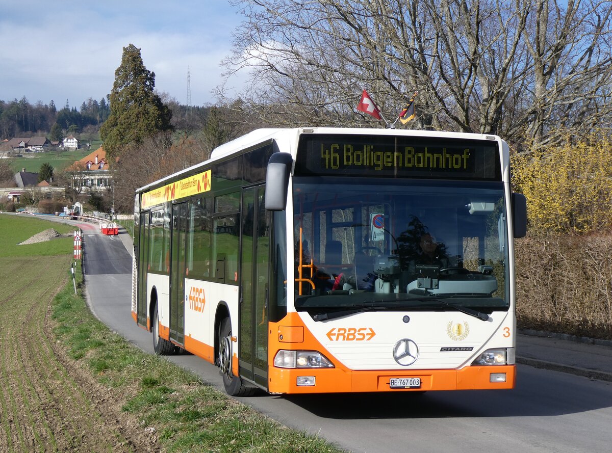 (260'040) - RBS Worblaufen - Nr. 3/BE 767'003 - Mercedes am 3. Mrz 2024 in Bolligen, Reckholtern