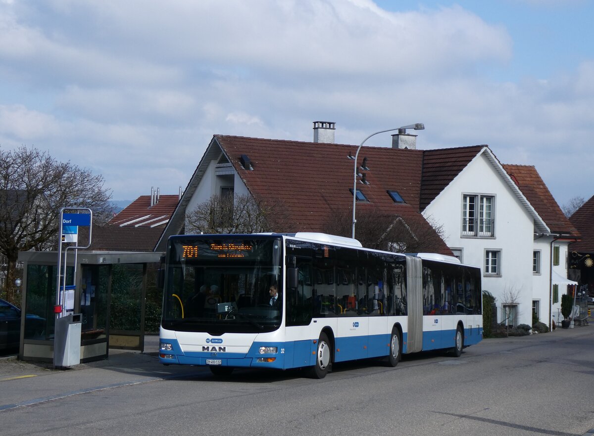 (260'160) - ATE Bus, Effretikon - Nr. 32/ZH 480'132 - MAN am 4. Mrz 2024 in Maur, Dorf