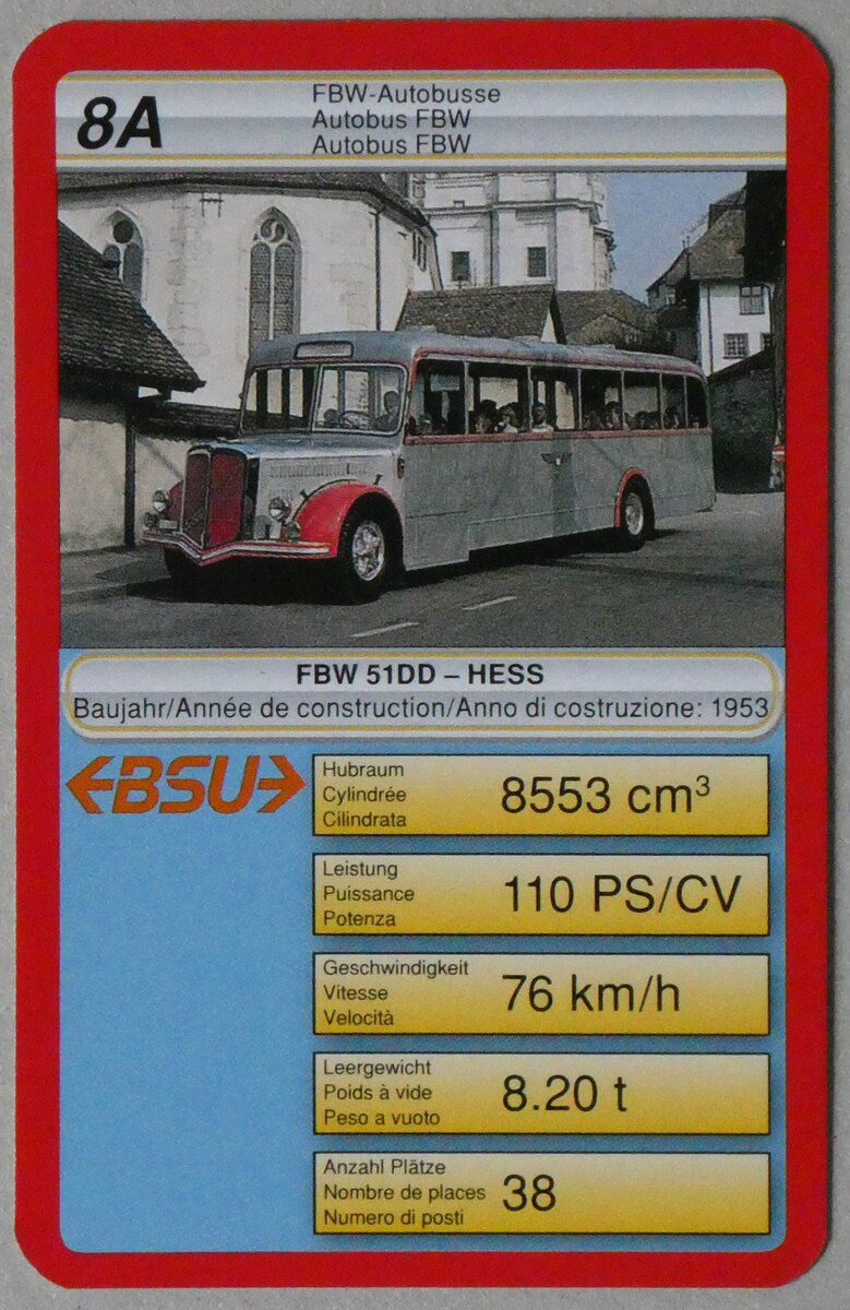 (260'189) - Quartett-Spielkarte mit BSU FBW/Hess 51DD Nr. 11 am 8. Mrz 2024 in Thun