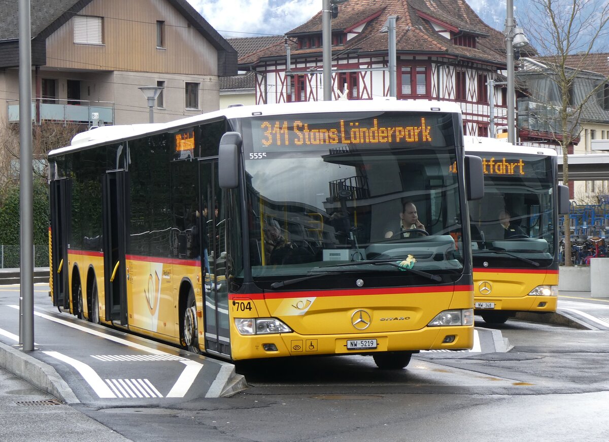 (260'310) - PostAuto Zentralschweiz - Nr. 704/NW 5219/PID 5555 - Mercedes (ex Nr. 74; ex Thepra, Stans Nr. 17) am 12. Mrz 2024 beim Bahnhof Stans