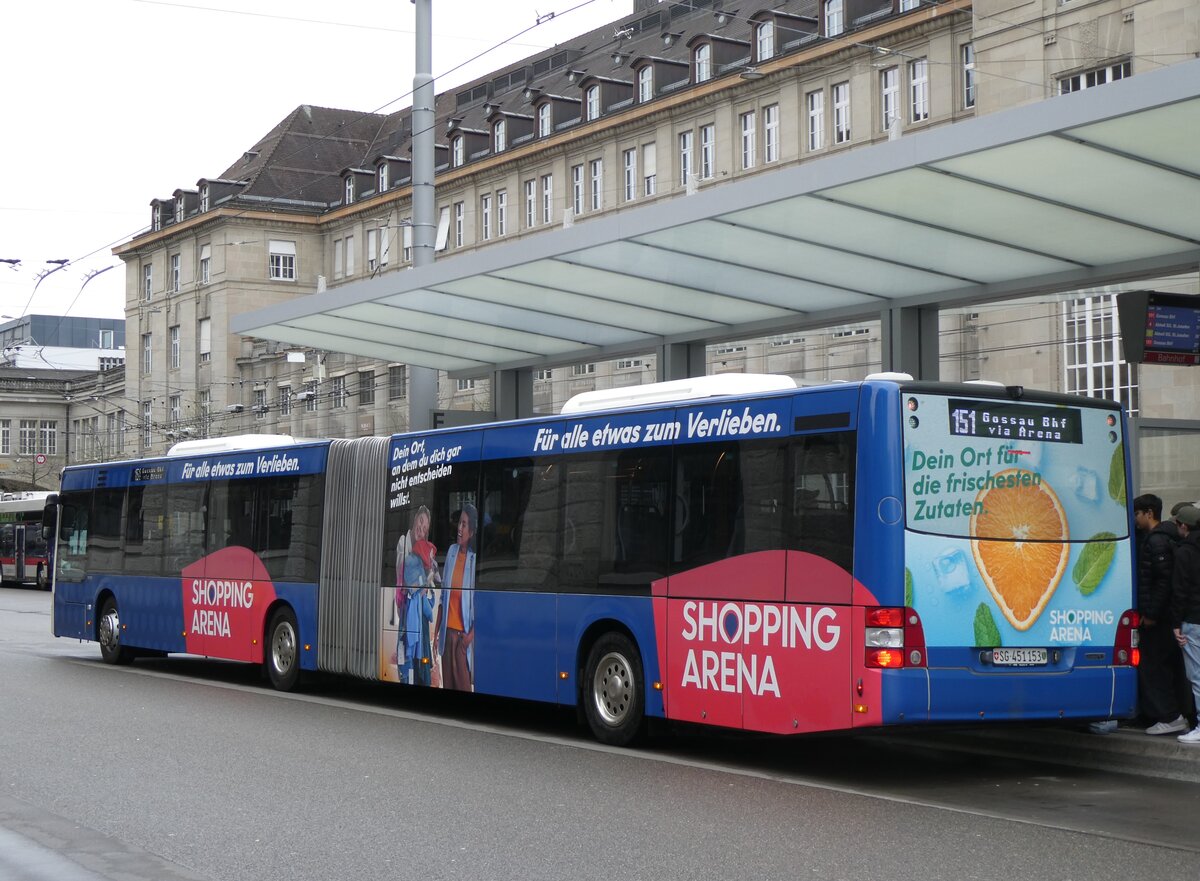 (260'921) - Regiobus, Gossau - Nr. 53/SG 251'153 - MAN am 1. April 2024 beim Bahnhof St. Gallen