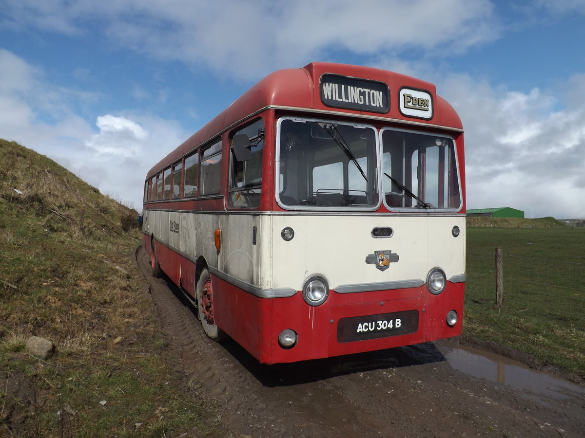ACU 304B
1964 Leyland Leopard L1
Plaxton Highway B55F
New to Stanhope Motor Services.  Photo taken near Tow Law, County Durham, England, on 16th April 2016.

Currently awaiting further restoration.  One of only two 55 seat Plaxton Highway bodies known to have survived.