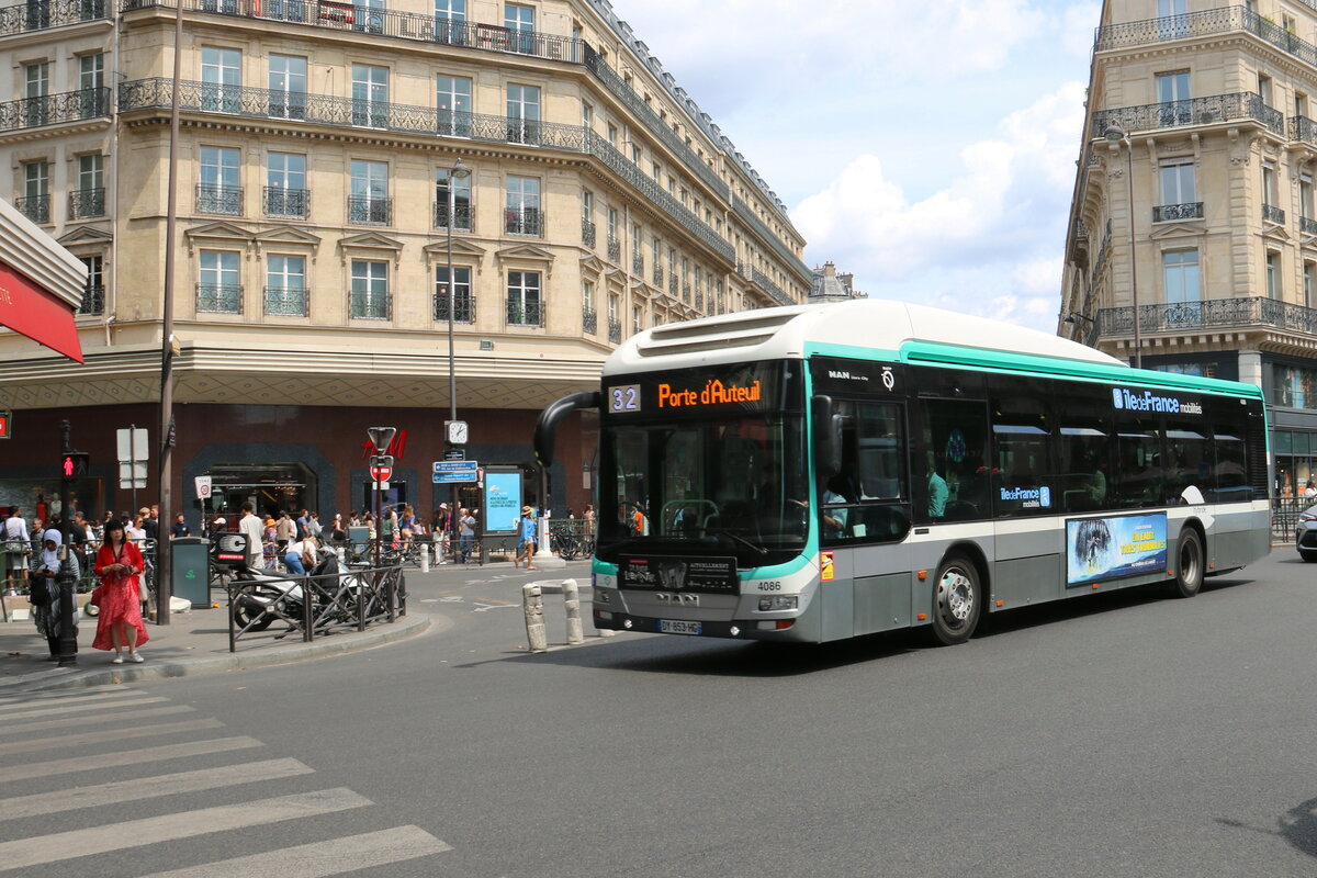 RATP Paris - Nr. 4086/DY 853 HG - MAN Lion's City Hybrid am 21. Juli 2023 in Paris (Aufnahme: Martin Beyer)