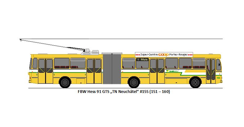 TN Neuchtel - Nr. 155 - FBW/Hess 91 GTS Gelenktrolleybus (ex Nr. 55)