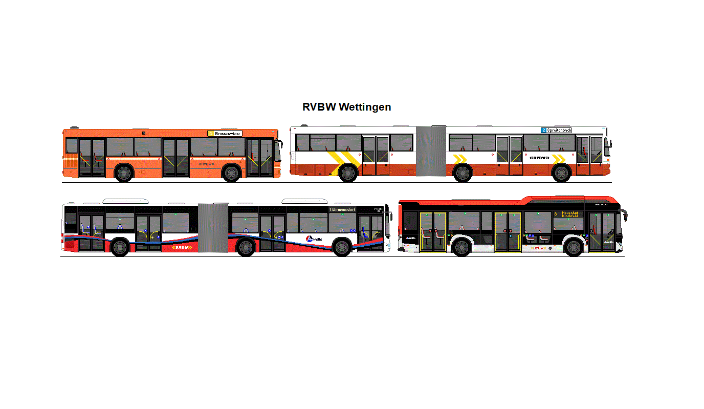 RVBW Wettingen - MAN NL 202 + MAN/R&J SG 292 + MAN Lion's City NG + Scania Citywide LF 12 BEV