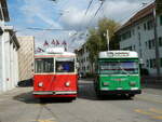 (240'846) - VB Biel - Nr. 21 - Berna/Hess Trolleybus + BVB Basel (RWB) - Nr. 75/BE 399'675 - FBW/FHS am 9. Oktober 2022 in Biel, Depot VB
