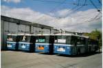 (067'935) - VBL Luzern - Nr. 173 + Nr. 169 + Nr. 177 + Nr. 165 - Volvo/Hess Gelenktrolleybusse am 23. Mai 2004 in Luzern, Depot