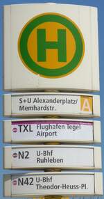 (183'349) - BVG-Haltestellenschild - Berlin, S+U Alexanderplatz/Memhardstr.