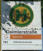 (183'840) - VVS-Haltestellenschild - Herrenberg, Daimlerstrasse - am 22. August 2017