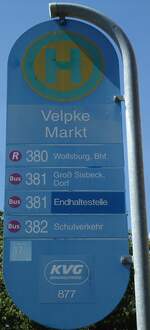velpke/734923/127746---kvg-haltestellenschild---velpke-markt (127'746) - KVG-Haltestellenschild - Velpke, Markt - am 8. Juli 2010