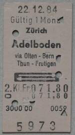 Thun/906091/283384---afa-einzelbillet-vom-22-dezember (283'384) - AFA-Einzelbillet vom 22. Dezember 1984 am 21. Dezember 2025 in Thun