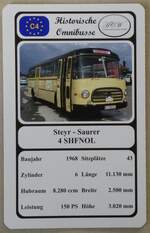 Thun/874498/271633---quartett-spielkarte-mit-steyr-- (271'633) - Quartett-Spielkarte mit Steyr - Saurer 4 SHFNOL von 1968 am 2. Februar 2025 in Thun