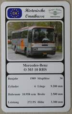 Thun/879265/273763---quartett-spielkarte-mit-mercedes-benz-o (273'763) - Quartett-Spielkarte mit Mercedes-Benz O 303 10 RHS von 1989 am 8. April 2025 in Thun