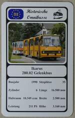 Thun/879670/273935---quartett-spielkarte-mit-ikarus-28002 (273'935) - Quartett-Spielkarte mit Ikarus 280.02 Gelenkbus von 1990 am 13. April 2025 in Thun