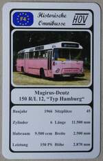 Thun/879985/274093---quartett-spielkarte-mit-magirus-deutz-150 (274'093) - Quartett-Spielkarte mit Magirus-Deutz 150 R/L 12, +Typ Hamburg' von 1966 am 20. April 2025 in Thun