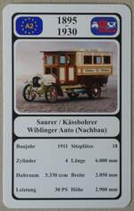 Thun/883675/275547---quartett-spielkarte-mit-saurer- (275'547) - Quartett-Spielkarte mit Saurer / K�ssbohrer Wiblinger Auto (Nachbau) von 1911 am 13. Mai 2025 in Thun