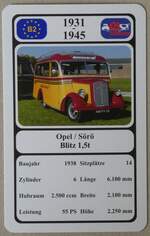 Thun/884169/275689---quartett-spielkarte-mit-opel- (275'689) - Quartett-Spielkarte mit Opel / S�r� Blitz 1,5t von 1938 am 18. Mai 2025 in Thun