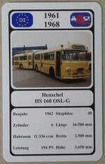 Thun/886443/276207---quartett-spielkarte-mit-henschel-hs (276'207) - Quartett-Spielkarte mit Henschel HS 160 OSL-G von 1962 am 2. Juni 2025 in Thun