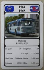 Thun/886445/276209---quartett-spielkarte-mit-buessing-praefekt (276'209) - Quartett-Spielkarte mit B�ssing Pr�fekt 13D von 1967 am 2. Juni 2025 in Thun