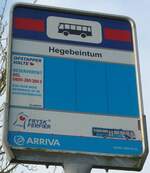 (156'793) - ARRIVA-Haltestellenschild - Hegebeintum, Hegebeintum - am 19. November 2014