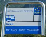 (238'220) - BUS Sarganserland Werdenberg-Haltestellenschild - Walenstadt, Hafen - am 17. Juli 2022