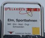 Elm/908940/284447---glarner-busautobetrieb-sernftal-haltestellenschild-- (284'447) - GLARNER BUS/Autobetrieb Sernftal-Haltestellenschild - Elm, Sportbahnen - am 30. Januar 2026