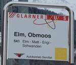 Elm/908943/284450---glarner-busautobetrieb-sernftal-haltestellenschild-- (284'450) - GLARNER BUS/Autobetrieb Sernftal-Haltestellenschild - Elm, Obmoos - am 30. Januar 2026