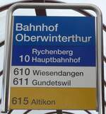 (159'449) - SBW/PostAuto-Haltestellenschild - Winterthur, Bahnhof Oberwinterthur - am 27.