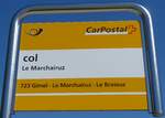 (161'375) - PostAuto-Haltestellenschild - Le Marchairuz, col - am 28. Mai 2015